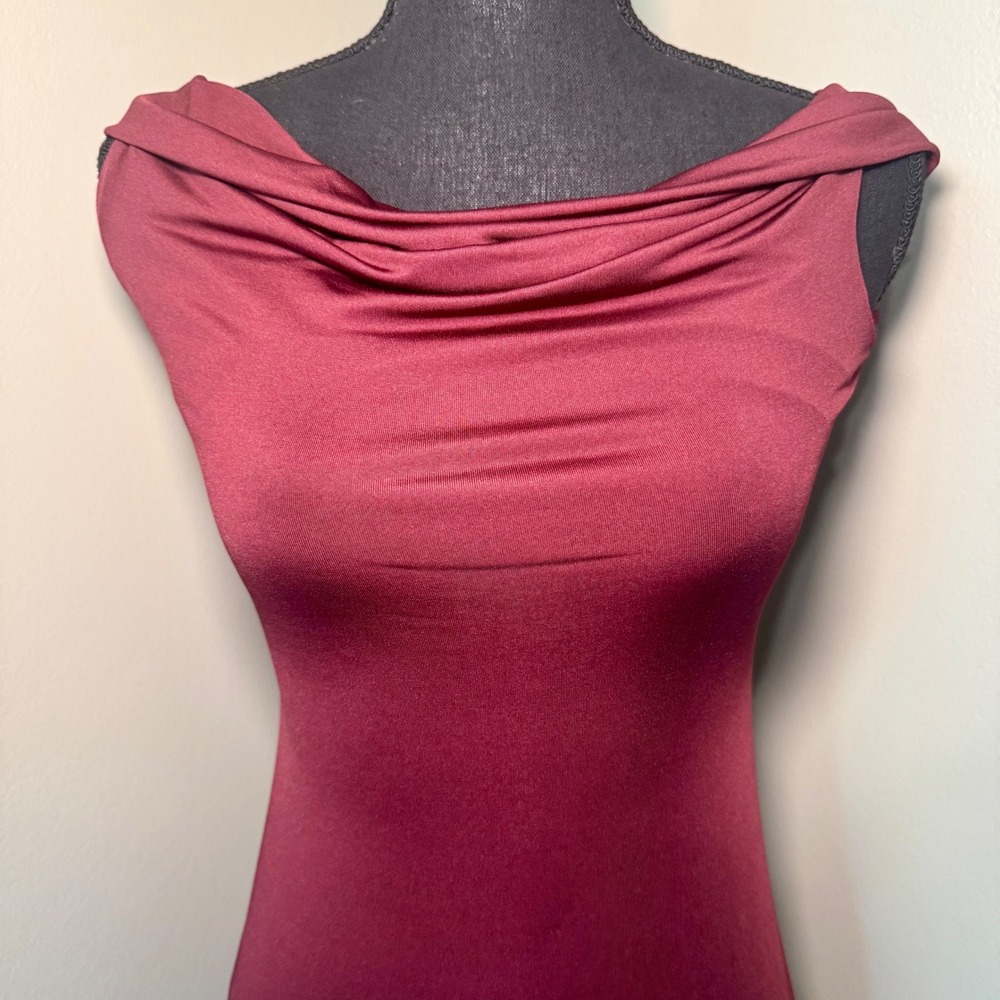 NIA Womens Burgundy Cowl Neck Maxi Dress Bodycon Evening Gown
